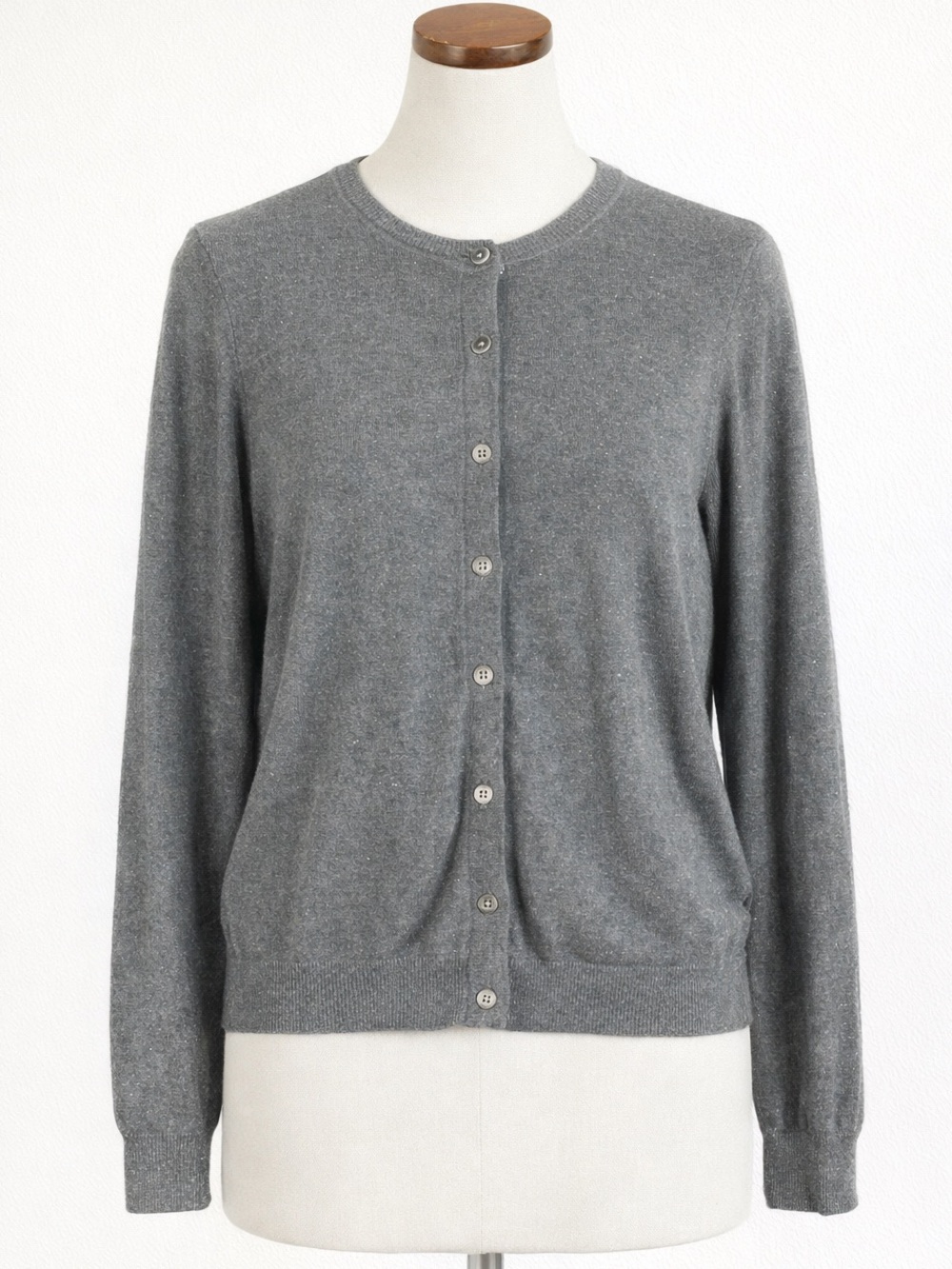 Nicole Miller Classic Academia Gray subtle sparkle Button-Front Cardigan Fall  M